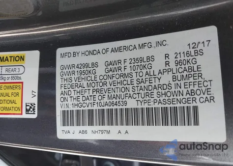 2018 Honda Accord Lx from USA, damaged, VIN 1HGCV1F10JA064539